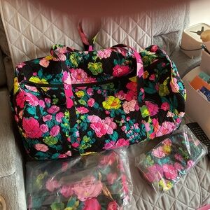 Vera Bradley Black Floral Travel Bag Set